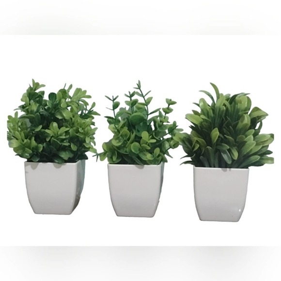 3 Artificial Plant Set Shelf Plants NEW Fake Plants White Planters SET - Picture 13 of 14